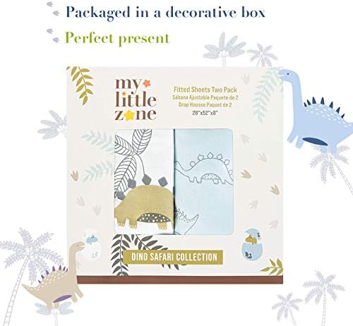 100 Cotton Crib Fitted Sheets Dinosaur Design 2 Pack