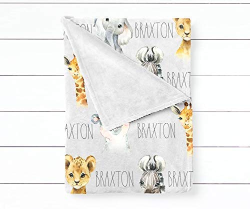 Baby Boy Personalized Safari Animal Swaddle Blanket 1