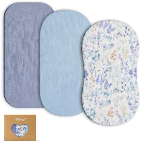 TILLYOU Muslin Bassinet Sheets 3 Pack Soft Breathable Cotton