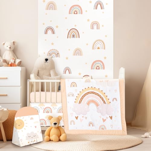 4 Pieces Bohemian Rainbow Crib Bedding Set for Boys and Girls