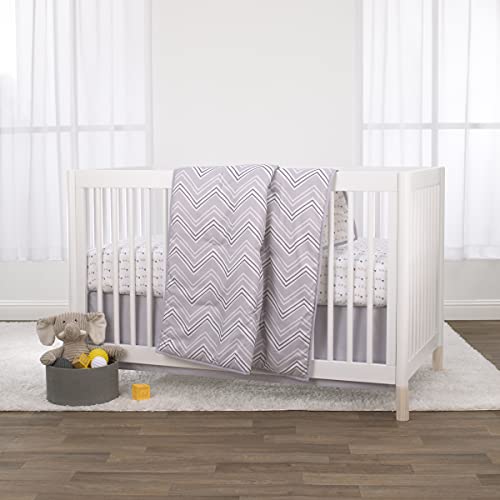 Little Love by NoJo Crib Bedding Set - 3 Piece Grey White Chevron