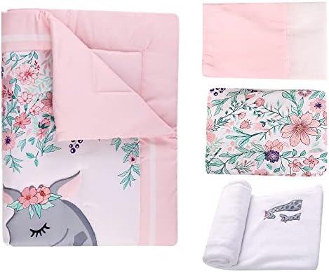 Girl Crib Bedding Set with Giraffe Floral Design