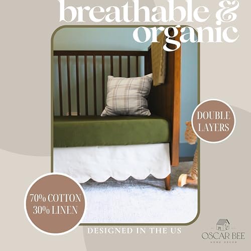 Oscar Bee White Scalloped Crib Skirt - Adjustable Organic 1