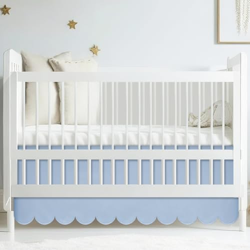 Hahafelt Blue Scalloped Crib Skirt with 14 Drop Pleat
