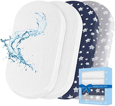 Moonsea Bassinet Sheets 4 Pack Set Bamboo Viscose Waterproof Protector