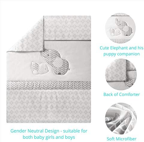 La Premura 3-Piece Crib Bedding Set Gray Elephant Puppy Design