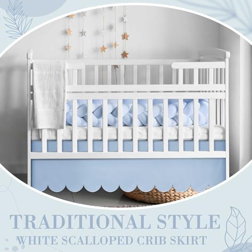 Hahafelt Blue Scalloped Crib Skirt with 14 Drop Pleat
