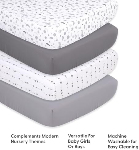 The Peanutshell 4-Pack Crib Sheets - Celestial Moon Stars Design