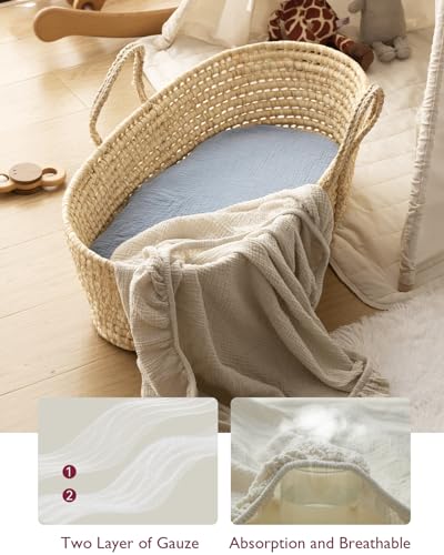 Momcozy Muslin Fitted Bassinet Sheet 2 Pack - Soft Breathable No-Slip