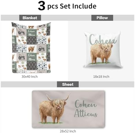 Personalized Crib Bedding Set for Boys - Highland Cow Theme with Name