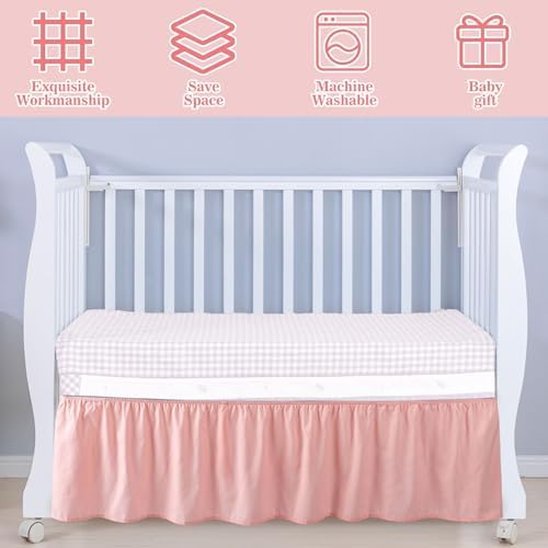 Pink Crib Skirt with 4 Large Cot Bow Baby Bed Skirt