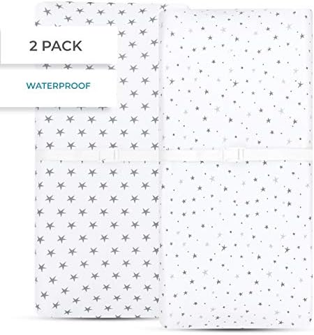 Elys Co Waterproof Changing Pad Cover Set - Grey Stars