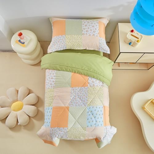 DuShow Toddler Bedding Set 4 Piece Orange Floral
