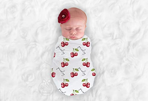 Baby Girl Cherry Swaddle Blanket with Name