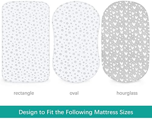 Biloban Bassinet Sheets 2 Pack White Grey Star Print