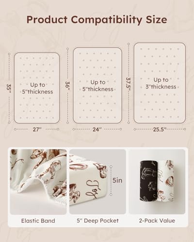 Yoofoss Pack and Play Sheets 2 Pack - 38x26 Mini Crib Fitted Neutral