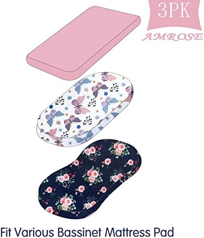 AMROSE 3 Pack Heavenly Soft Bassinet Sheets for Baby Girls 1