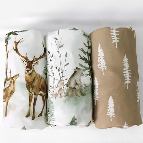 PHF 3 Pack Bassinet Sheets with Deer and Squirrels Pattern