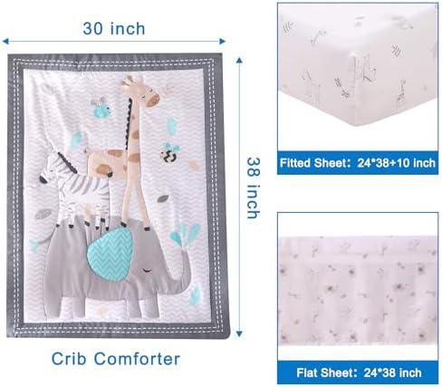 Wowelife Mini Crib Bedding Set Boy 3 Piece Gray