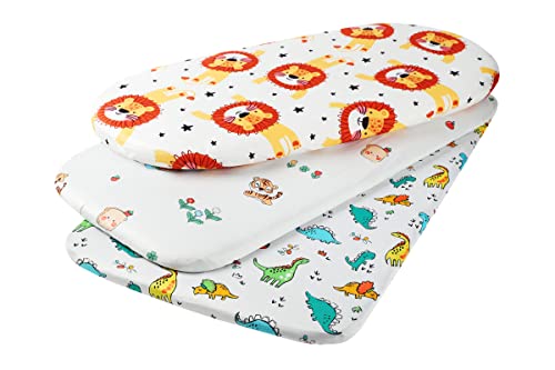 Onacosht Bassinet Sheets Set 3 Pack with Dinosaur Tiger and Lion Printing