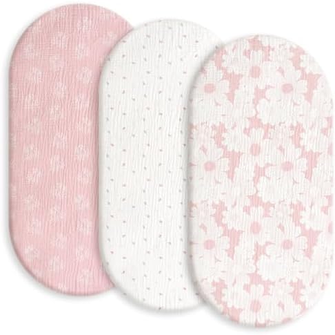 GLLQUEN Baby Muslin Bassinet Sheets 3 Pack - Pink 1