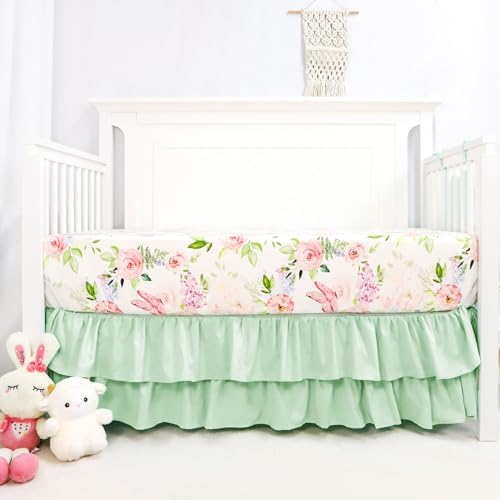 4-Piece Crib Bedding Set Green Pink