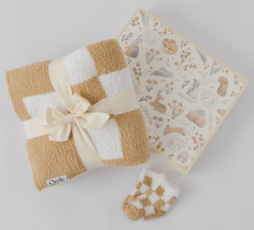 Orelle Checkered Baby Blanket Socks Set Cozy Plush Gender Neutral