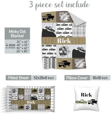 Custom Baby Crib Bedding Set for Boys Personalized Name 3-Piece Set