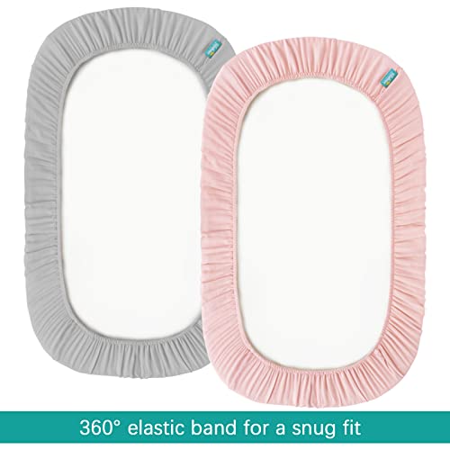 Biloban Muslin Bassinet Sheets 2 Pack Grey Pink 1