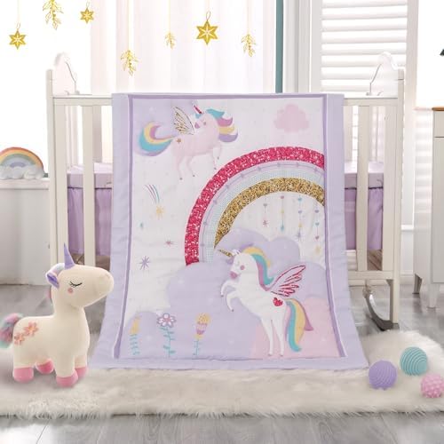 Wowelife Unicorn Crib Bedding Set Purple 3 Pieces