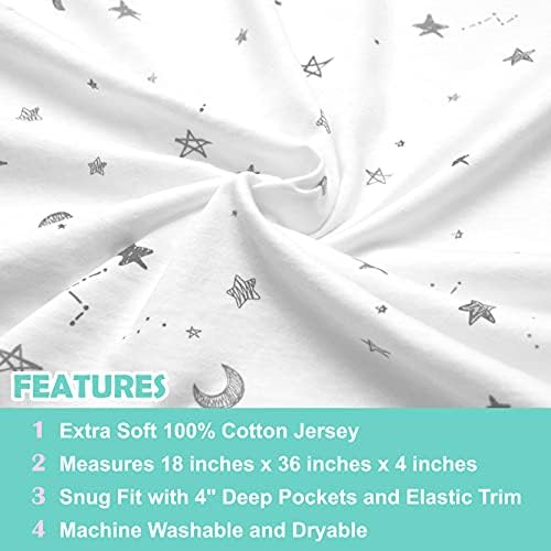 TL Care Fitted Bassinet Sheet - Gray Stars and Moons 100 Cotton