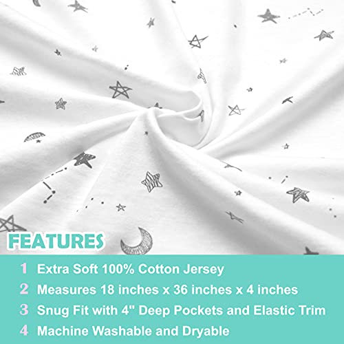 TL Care 100 Cotton Bassinet Sheet - Gray Stars and Moons Pack of 2