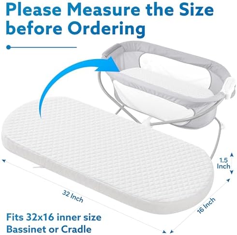Pro Goleem Bassinet Mattress Pad 32x16 Oval Waterproof Bamboo Cover