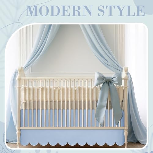 Hahafelt Blue Scalloped Crib Skirt with 14 Drop Pleat