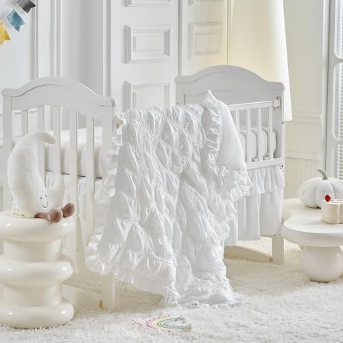 UOZZI BEDDING Ruffled Crib Bedding Set - White