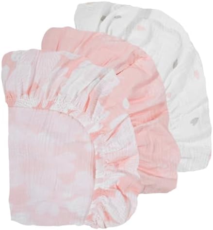 GLLQUEN Baby Muslin Bassinet Sheets 3 Pack - Pink 1