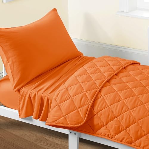 FLXXIE Toddler Bedding Set - 4 Piece Microfiber Set in Orange