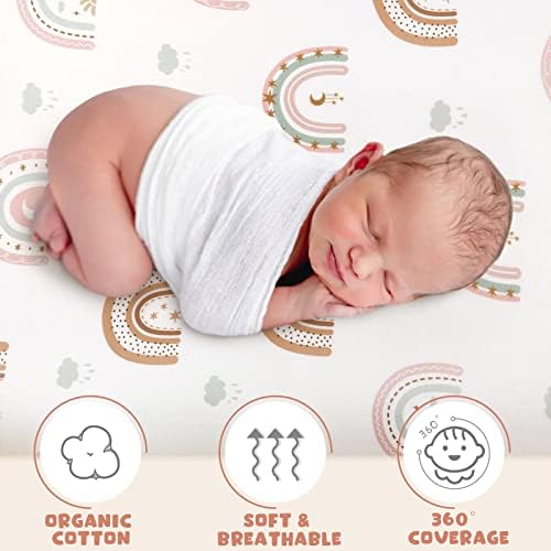 Rtteri 4 Pcs Baby Bassinet Sheets Soft Cotton Boho Rainbow