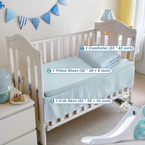 Wowelife Baby Crib Bedding Set for Girls 3 Piece Boho Blue