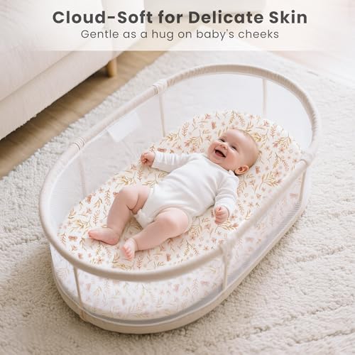 Konssy 3 Pack Stretchy Bassinet Sheets - Soft Breathable for Baby Girl Boy