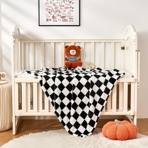 Yurhap Checkered Baby Blanket Fleece 30x40 Black