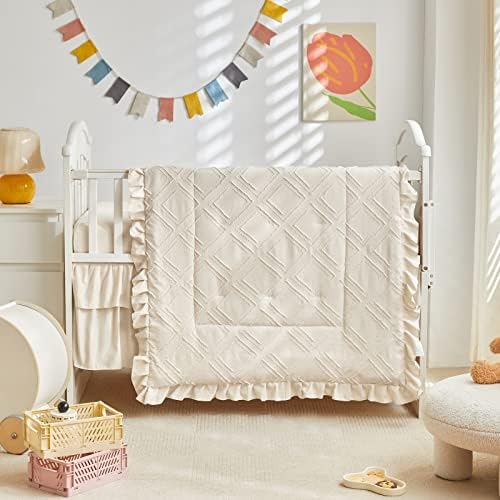 UOZZI BEDDING Tufted Ruffle Crib Set 3 Pieces