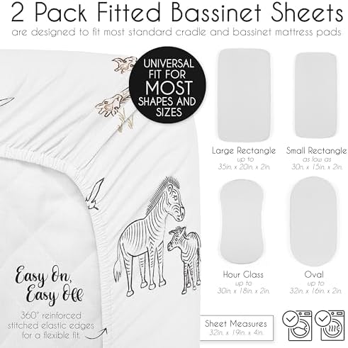 Sweet Jojo Designs Jungle Safari Elephant Bassinet Sheet Set 2p Tan