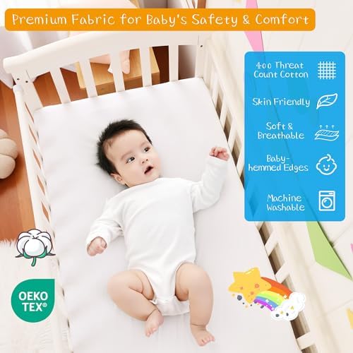 Zaizaihome Crib Bed Skirt - 100 Cotton 14 Drop No-Tie Design