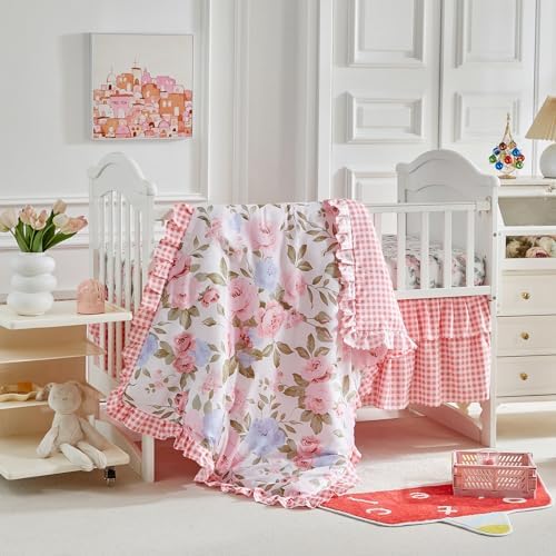 UOZZI BEDDING 3-Piece Floral Crib Bedding Set