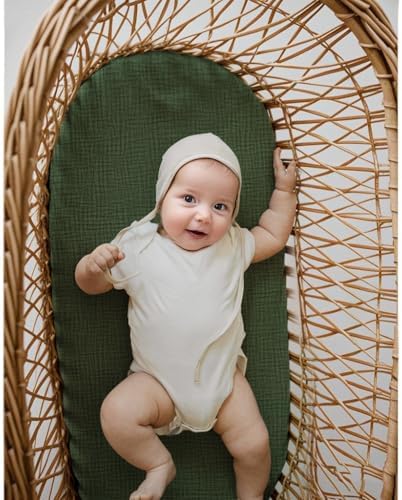 Coreeky Baby Muslin Bassinet Sheets 3 Pack Leaf Green