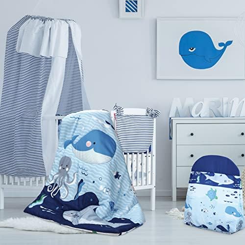 Rtteri 4-Piece Baby Crib Bedding Set with Whale Print