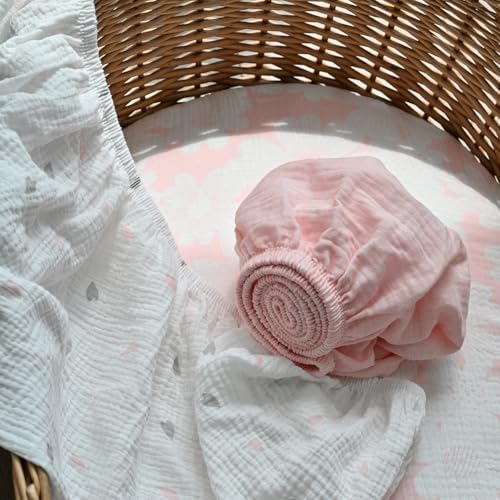 GLLQUEN Baby Muslin Bassinet Sheets 3 Pack - Pink 1