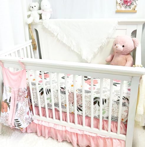 4-Piece Crib Bedding Set for Girls with Daisy Flowers