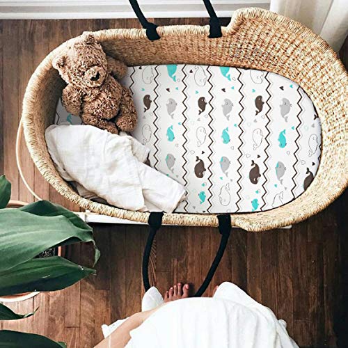 BROLEX Stretch Fitted Bassinet Sheets 2 Pack Elephant Whale Design
